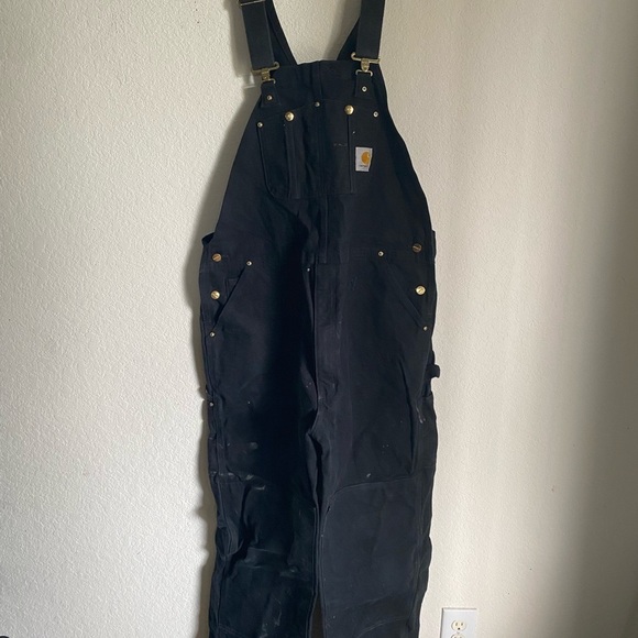 ASO DRUSKI Carhartt Black Duck Bib Thrashed Paint Splatter Canvas Overalls 42x34 - Picture 4 of 16